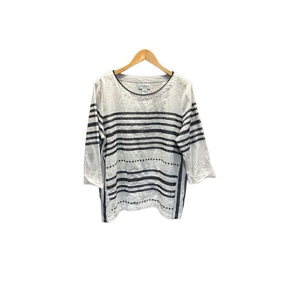Peck & Peck Linen Blend Extra Large (XL) White and Black Blouse - Picture 1 of 4